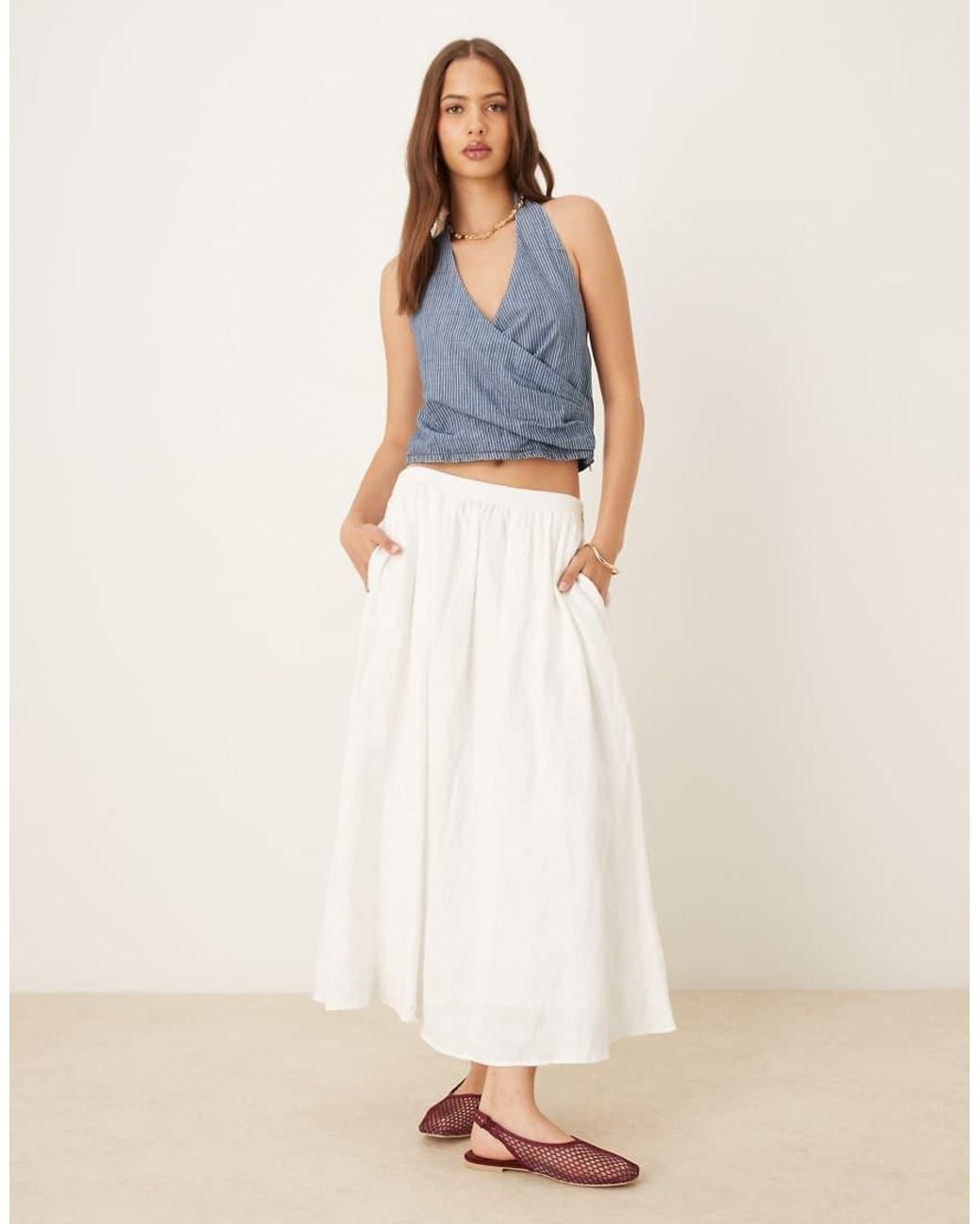 Mango Blue Cross Body Halter Neck Co-Ord Top