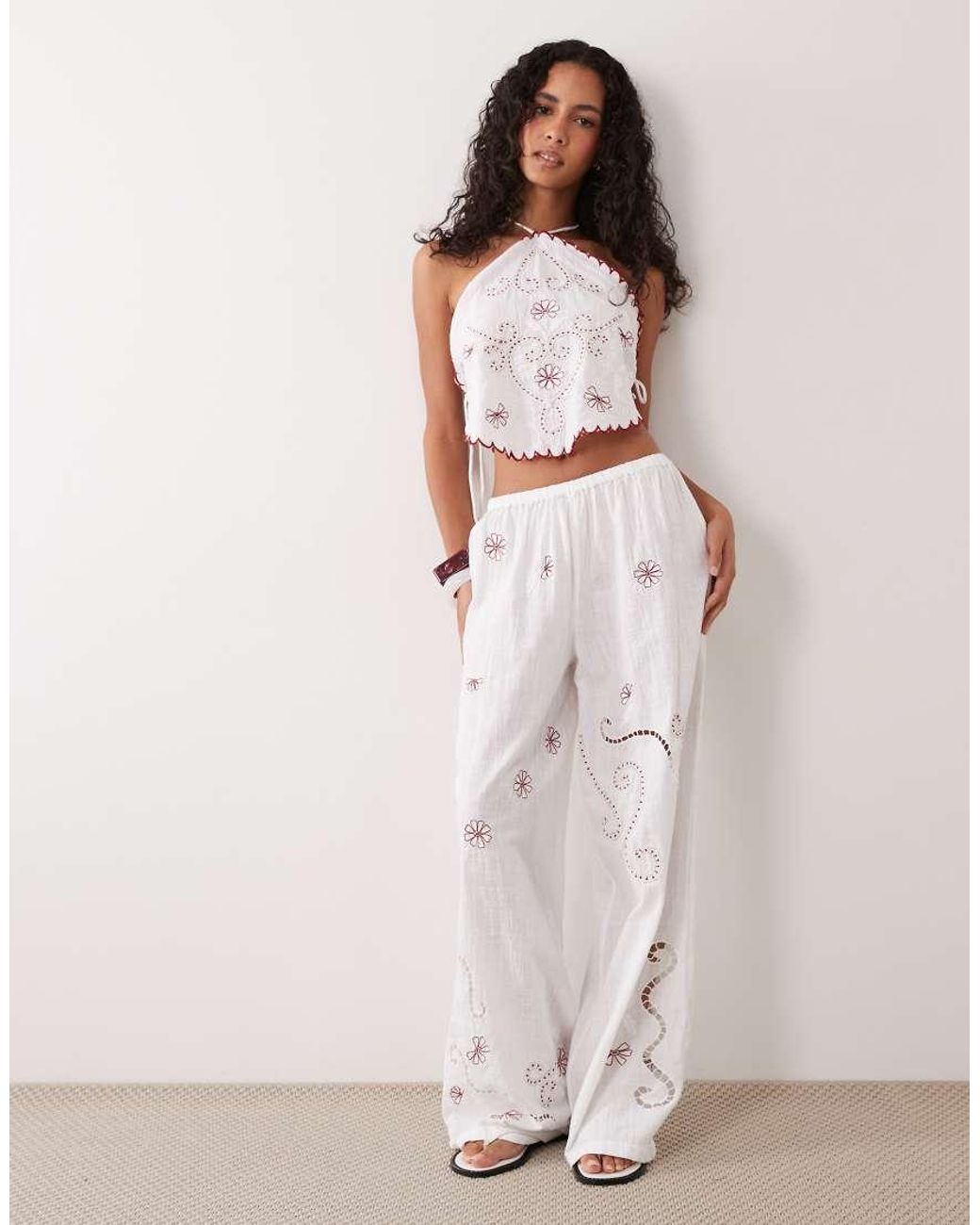 ASOS White Nienna Embroidered Halter Beach Top