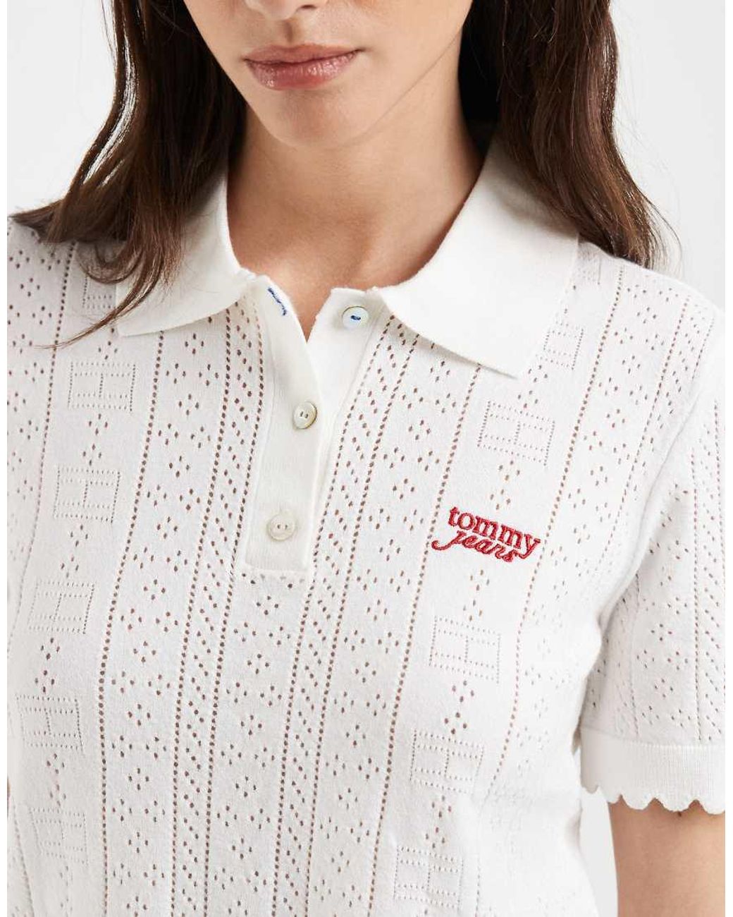 Tommy Hilfiger White Pointelle Polo Sweater
