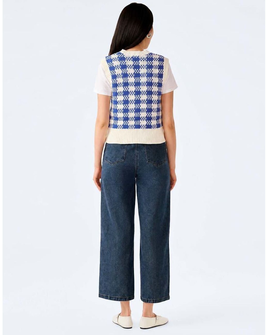 OMNES Blue Knitwear Bob Checked Cotton Knitted Vest