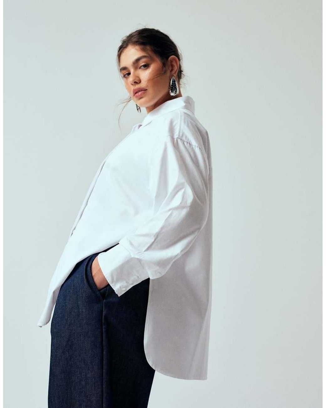 ASOS White Asos Design Curve Oversized Tie Front Shirt