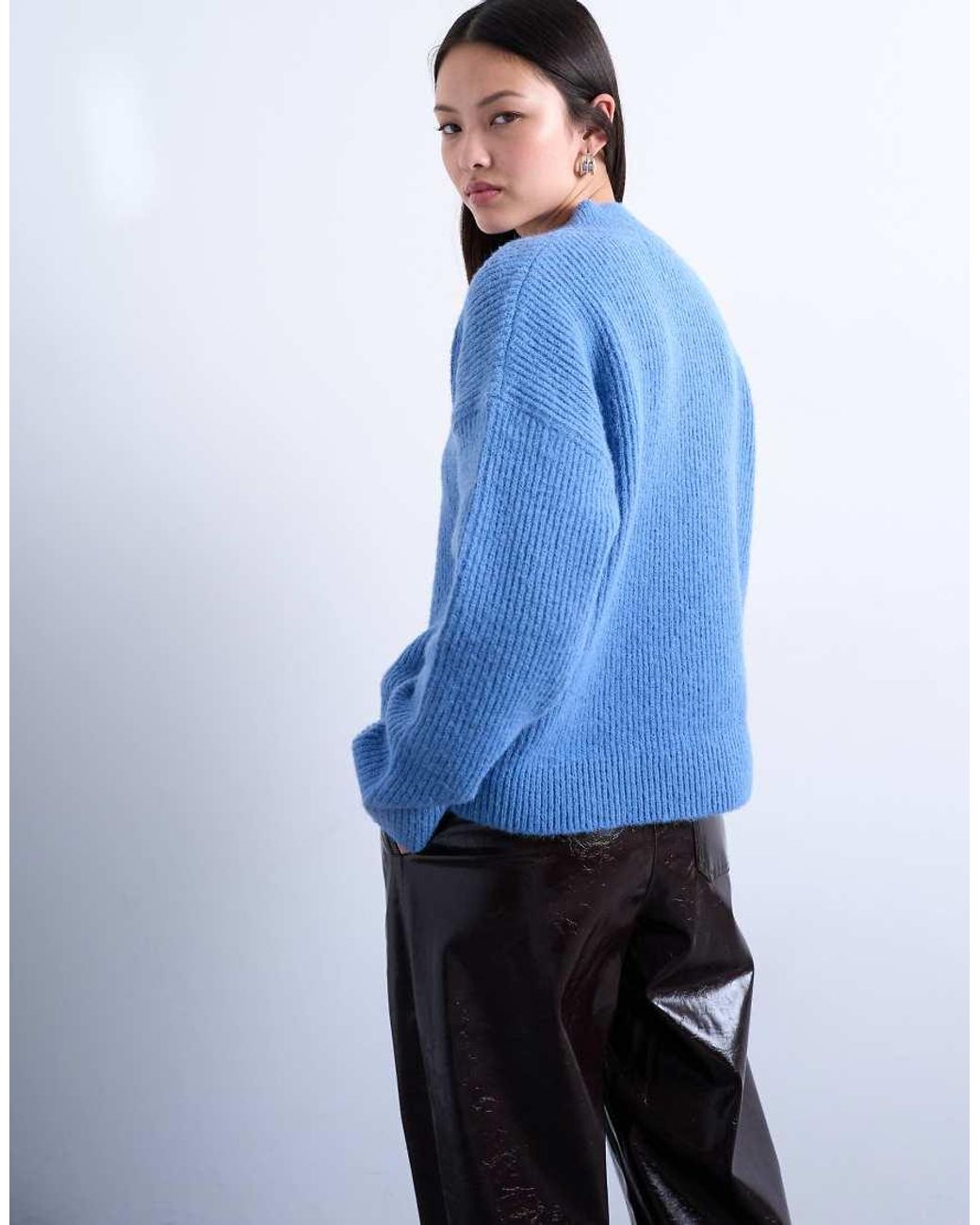 TOPSHOP Blue Knitted V Neck Jumper