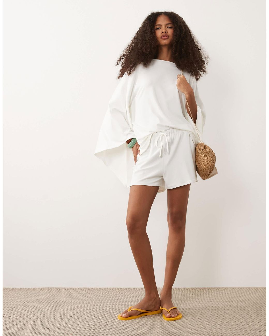 ASOS White Wide Leg Drawstring Shorts