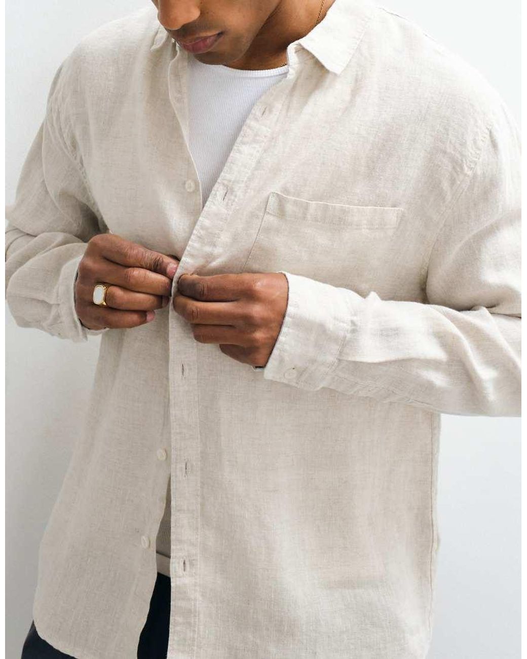 Cotton On White Relaxed Linen Long Sleeve Shirt for men