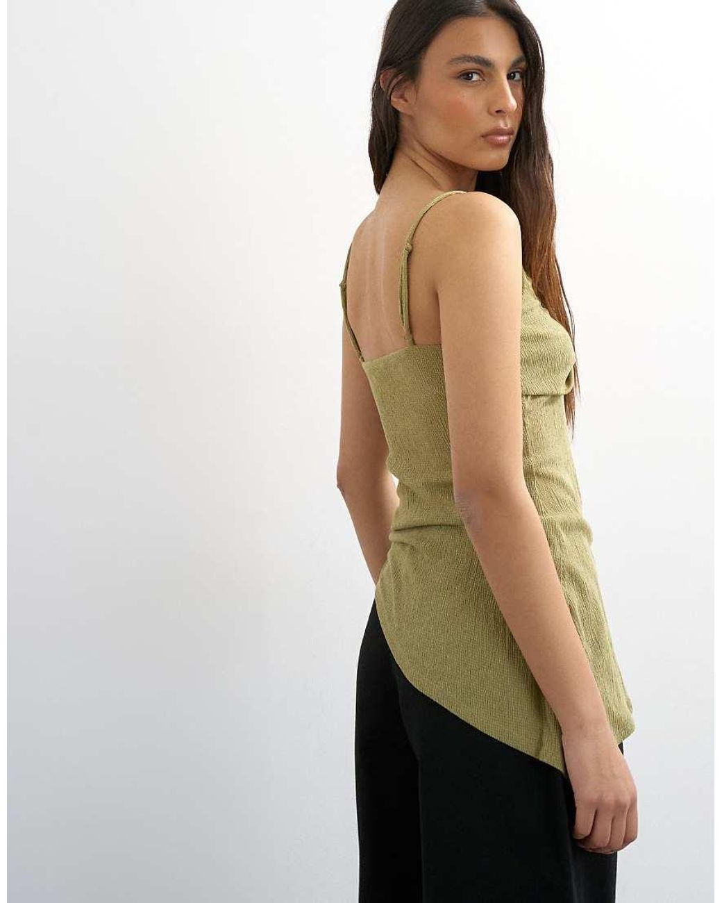 TOPSHOP Green Crinkle Texture Fold Over Cami Top