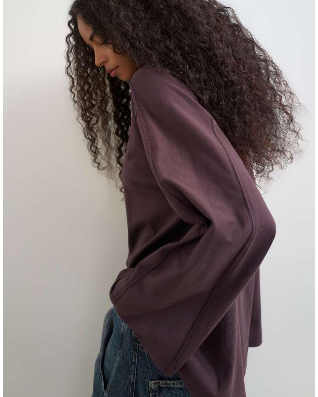 TOPSHOP Blue Seamed Detail Long Sleeve Skater Top