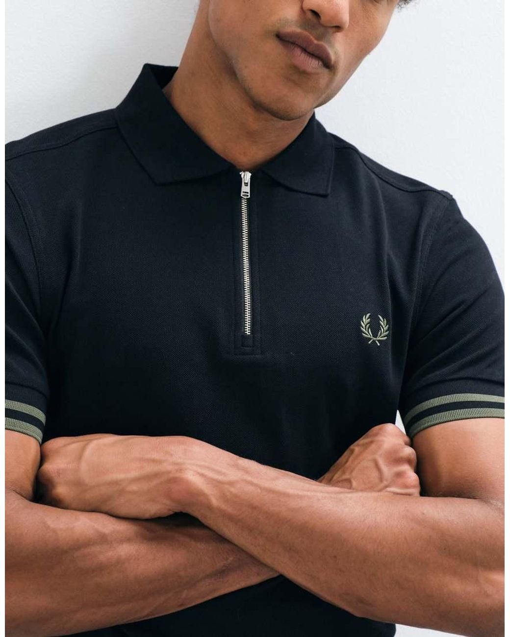 Fred Perry Blue Bold Tipped Zip Polo Shirt for men