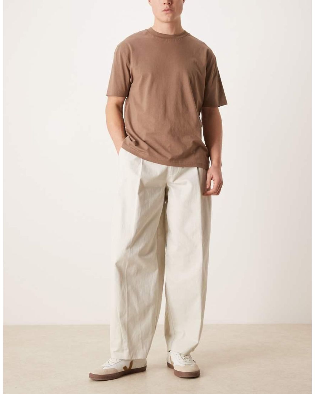ASOS Natural Tailored 100% Cotton Barrel Leg Pants for men