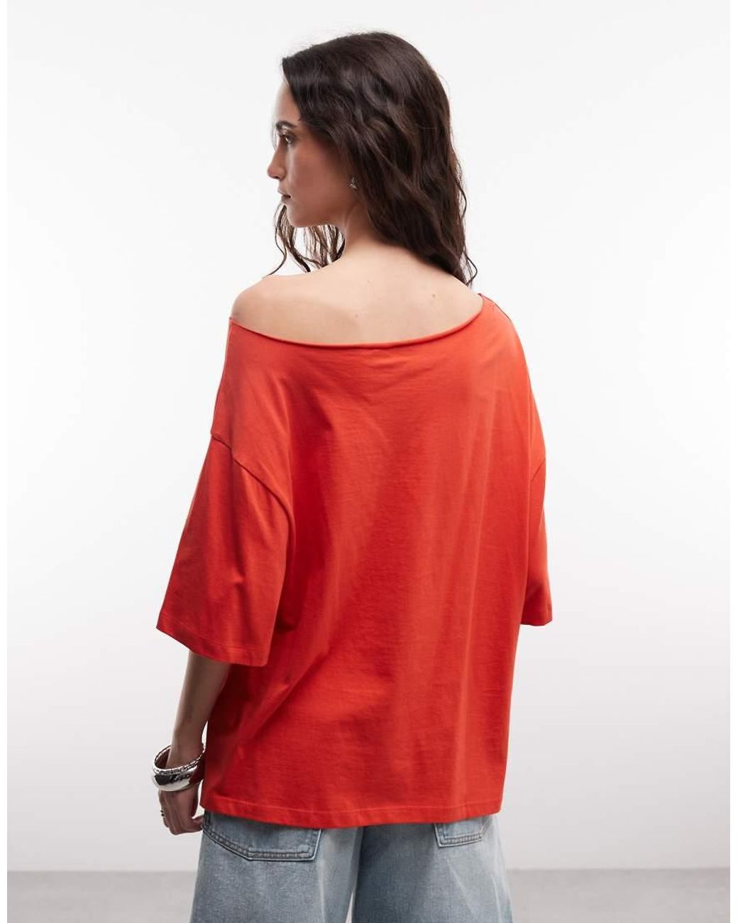 ASOS Red Slouchy Off Shoulder Oversized Tee