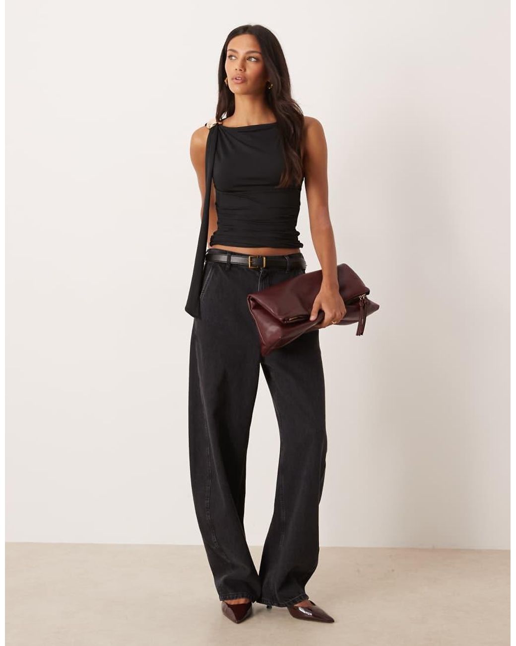 ASOS Black Scarf Top With Hardware Trim