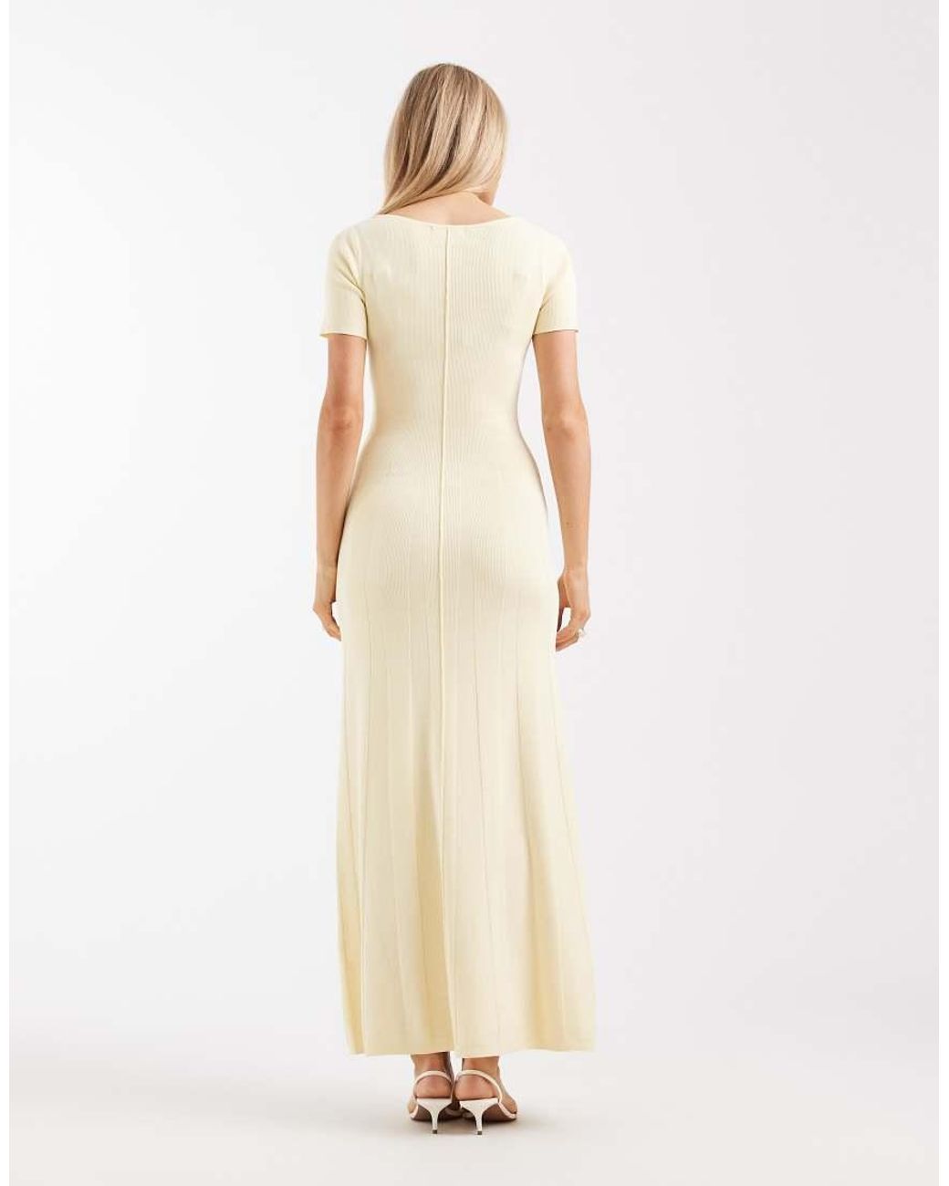 4th & Reckless Natural Fine Knit V Neck Seam Front Detail Maxi Dress