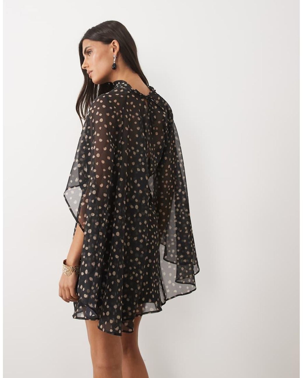 ASOS Brown High Neck Drape Front Extreme Cape Sleeve Mini Dress