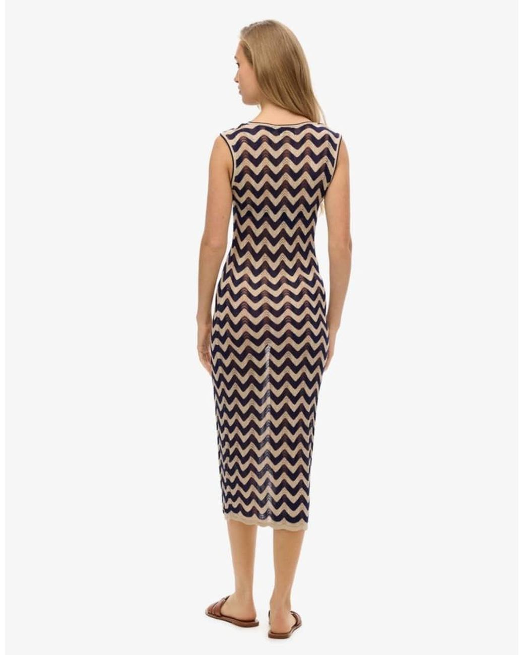 Superdry White Zig Zag Knit Midi Dress