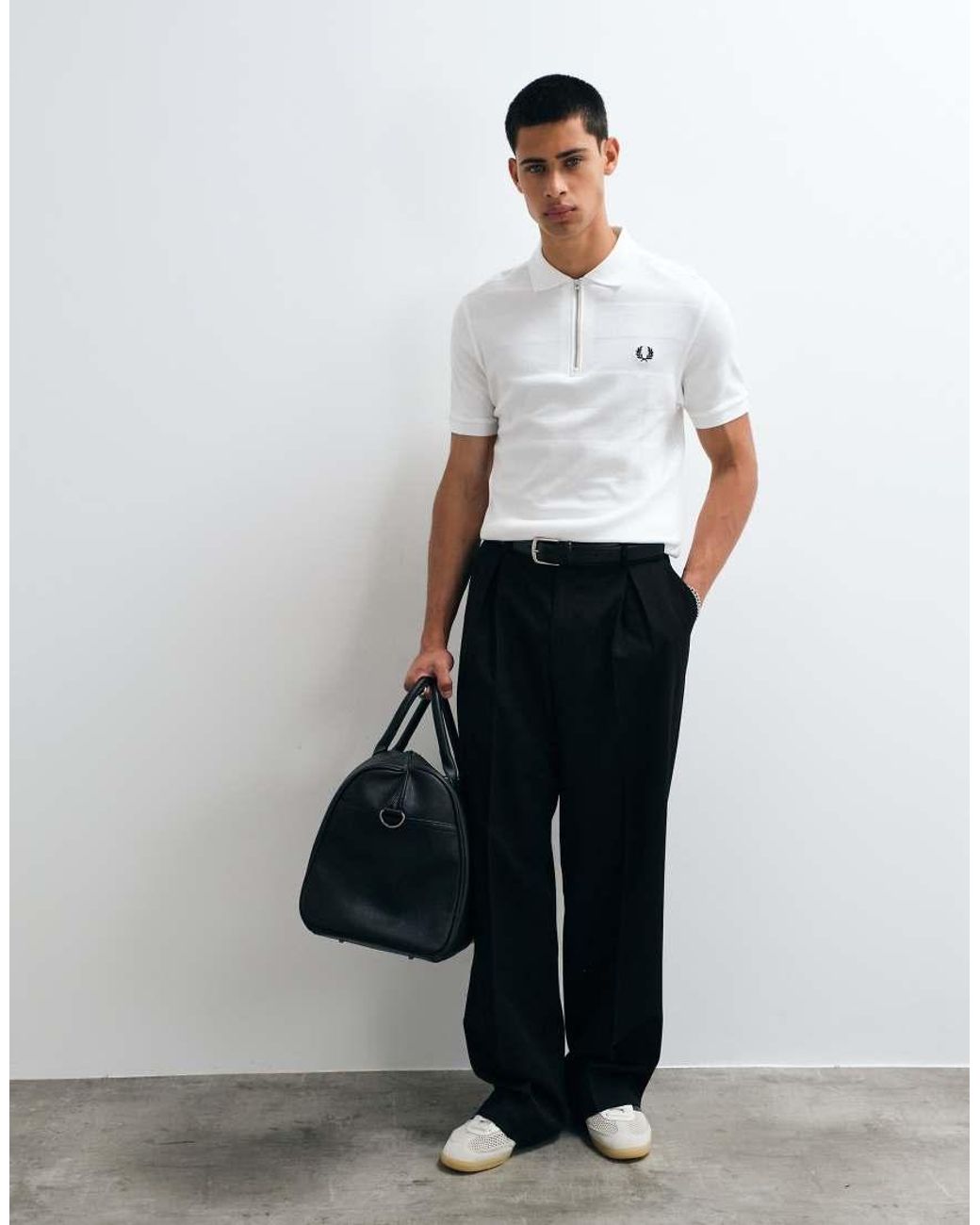 Fred Perry White Textured Stripe Pique Polo Shirt for men