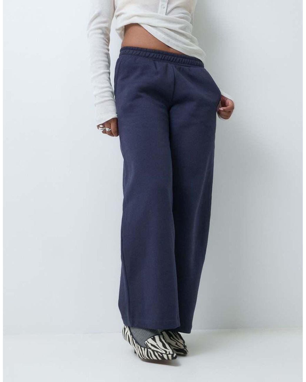 ASOS Blue Asos Design Petite Wide Leg Brushback jogger