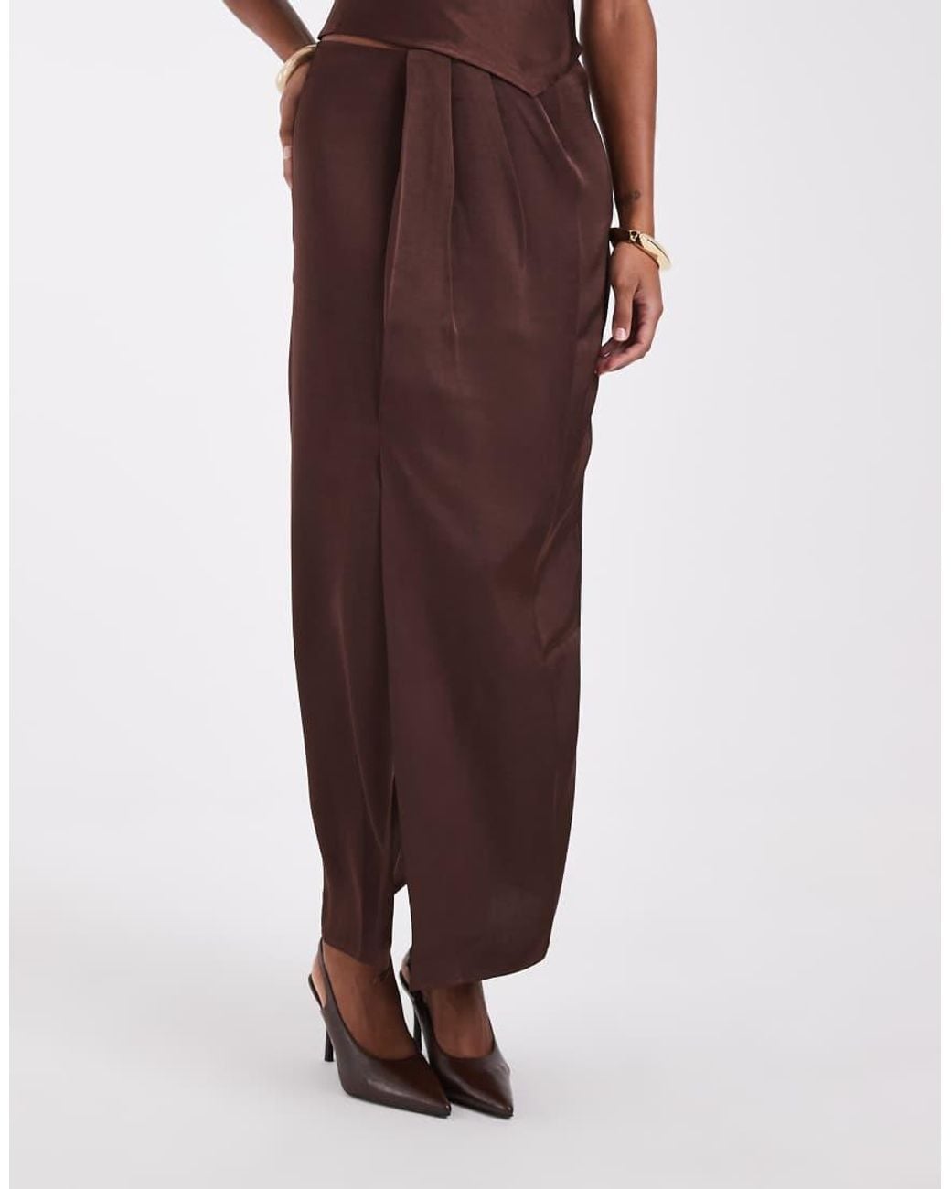 Noisy May Brown Satin Maxi Skirt Set