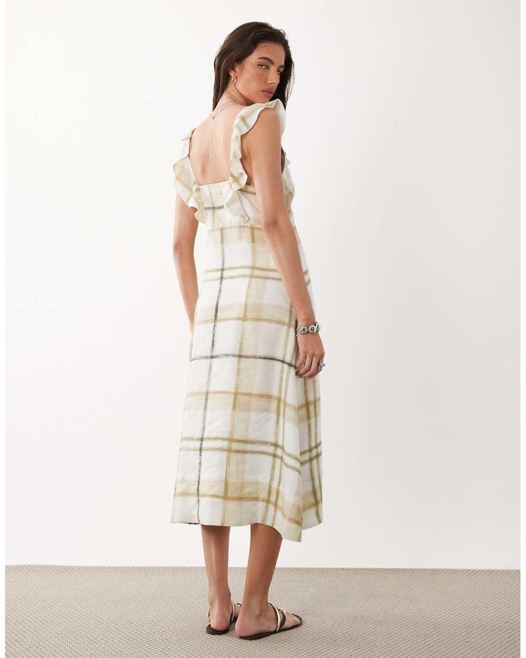 Barbour White Gianna Tartan Overlayed Ruffle Maxi Dress