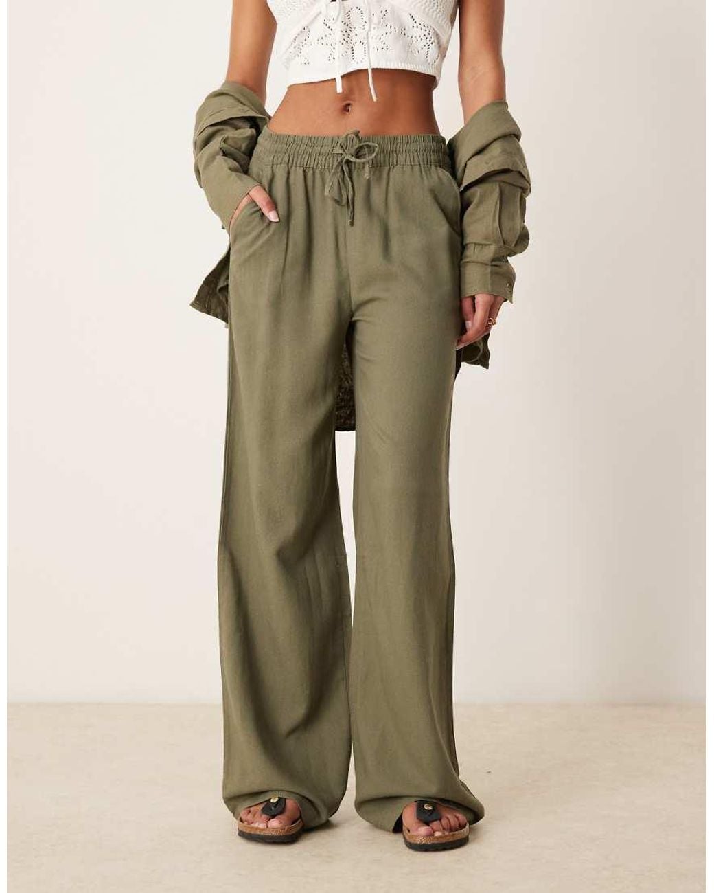 Jdy Natural Wide Leg Linen Blend Pants