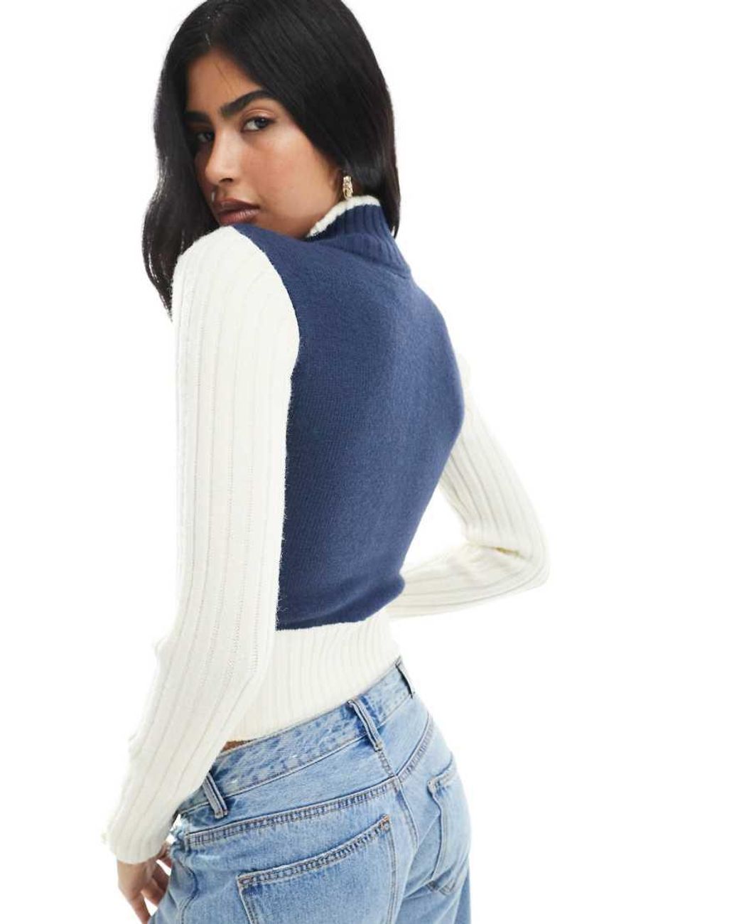 Daisy Street Blue Zip Up High Neck Fitted Cardigan