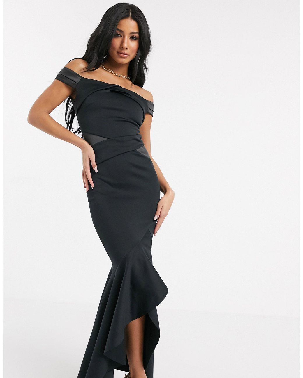 Lipsy ruffle bardot satin panel bodycon online