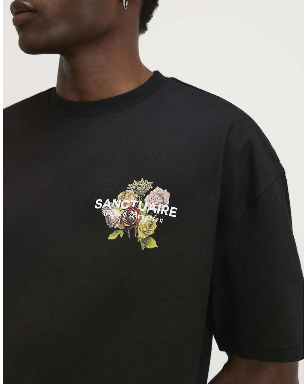 River Island Black Oversized Cotton Flower Print T-Shirt for men