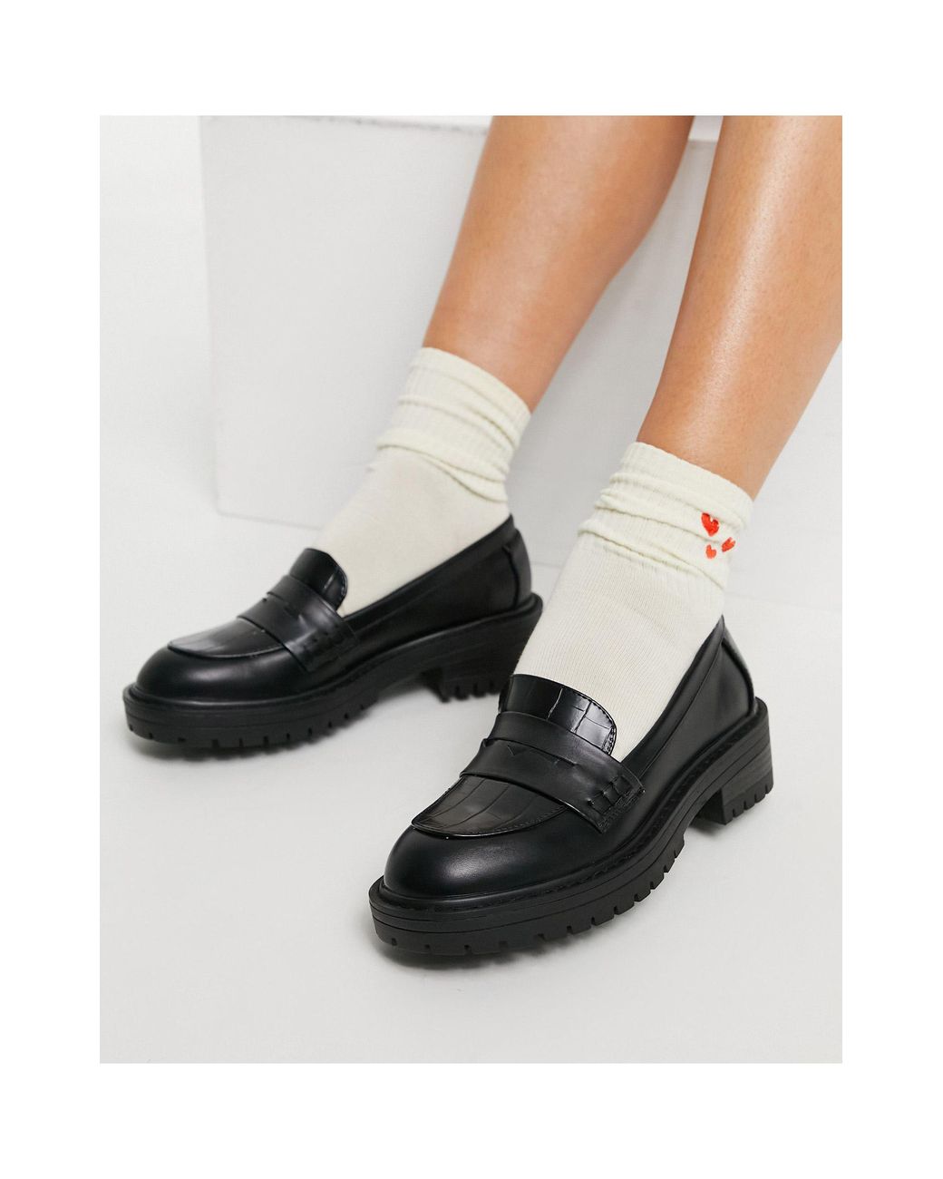 new look chunky croc loafer in black