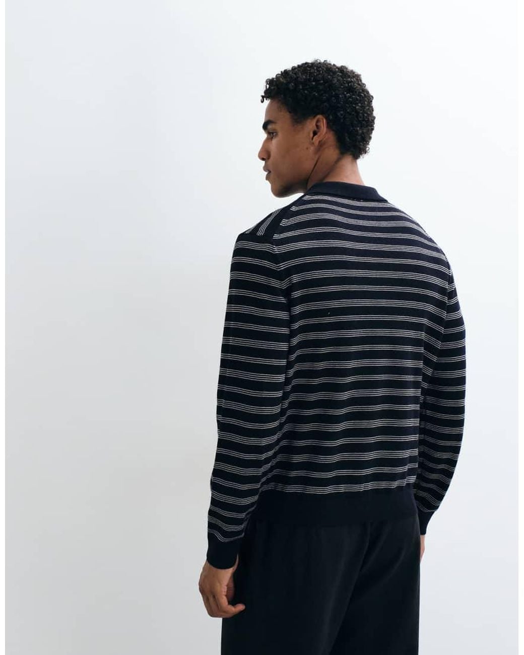 ARKET Blue Pure Merino Wool Long Sleeve Polo for men