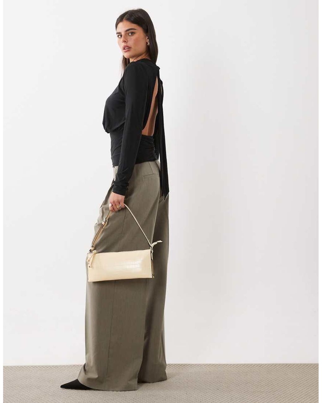 ASOS Black Blouson Cinched Open Tie Back Blouse