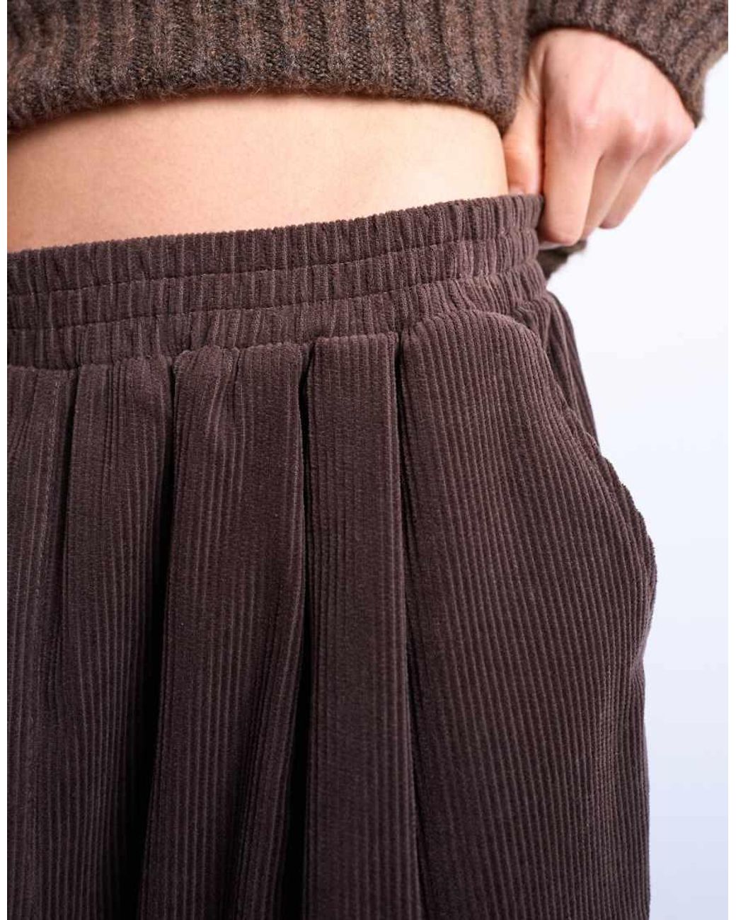TOPSHOP Brown Cord Wide Leg Awkward Length Trouser