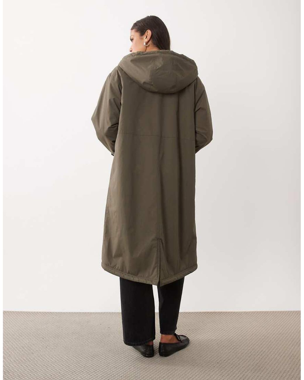 ASOS Natural Longline Rain Coat With Borg Liner