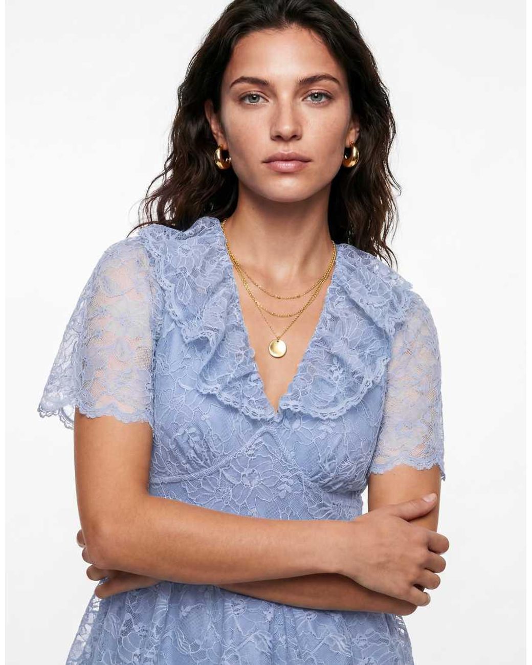 Lovedrobe Blue Frill Collar Peplum Lace Top