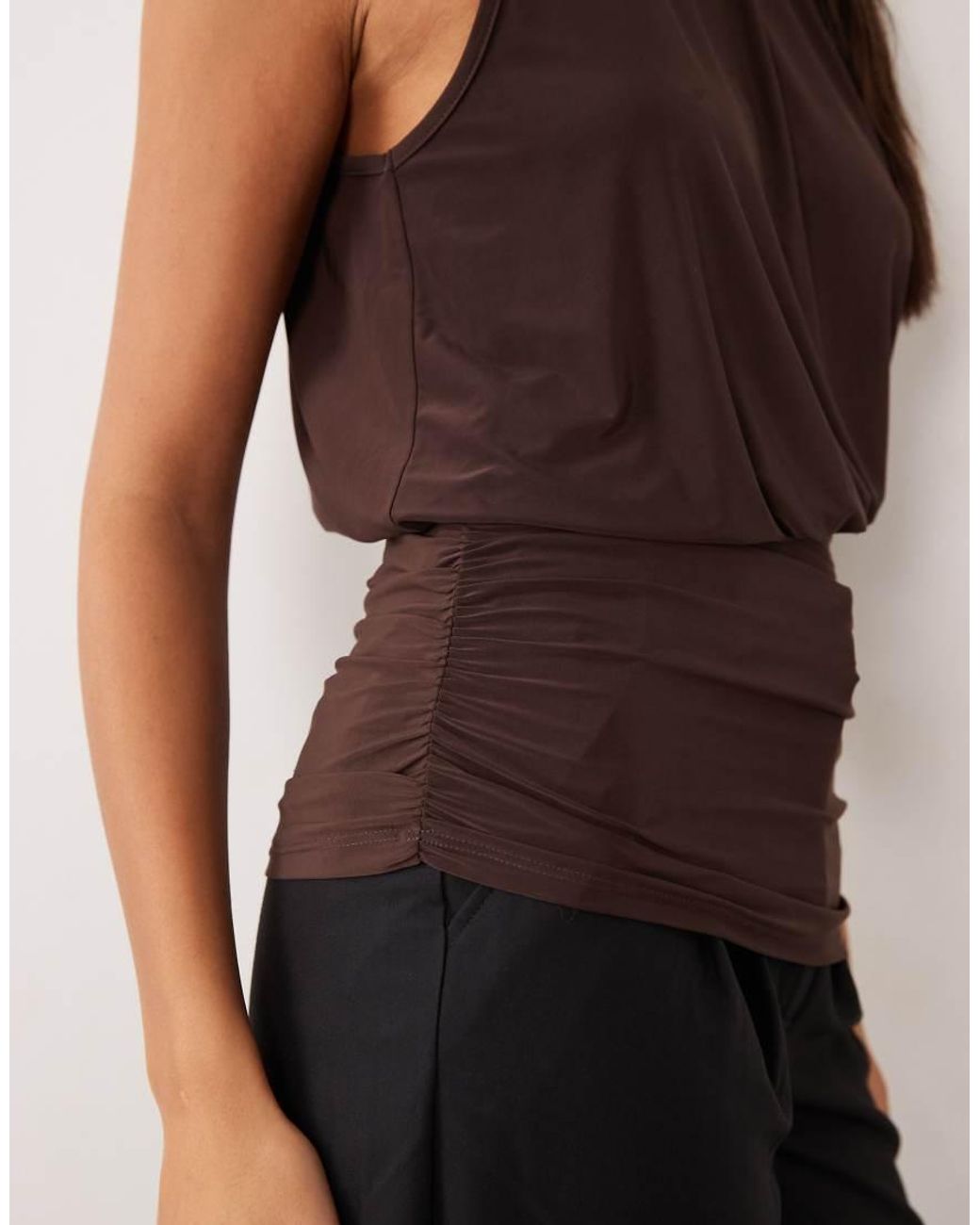 ASOS Black Draped Puff High Neck Top With Cinched Waist
