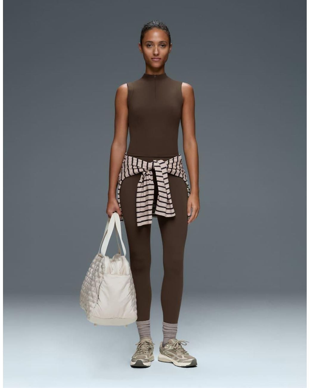 Oysho Gray Comfortlux Zip Tank Top
