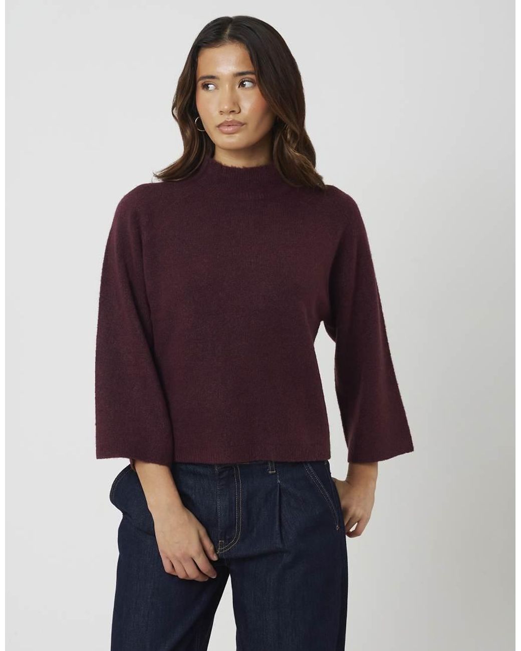 Brave Soul Purple Turtle Neck Loose Fit Knitted T-Shirt
