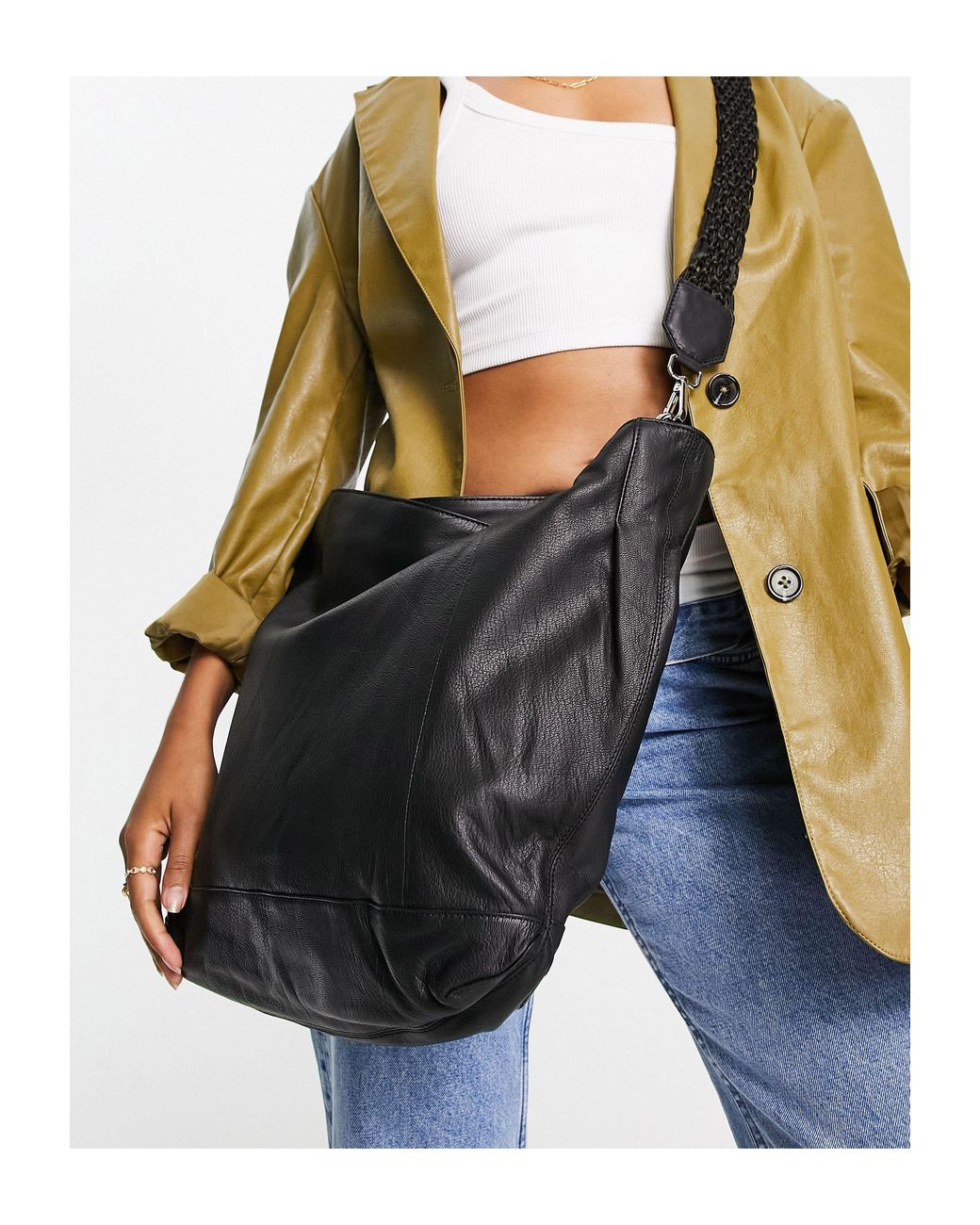 Urbancode Leather Slouchy Shoulder Bag in Black Lyst Canada