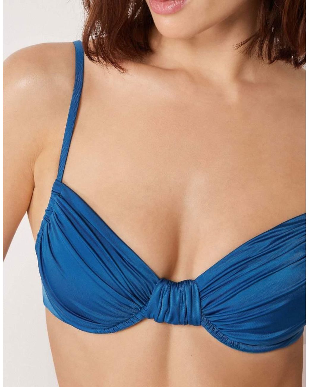 Calzedonia Blue Shiny Satin Fuller Bust Balconette Bikini Top