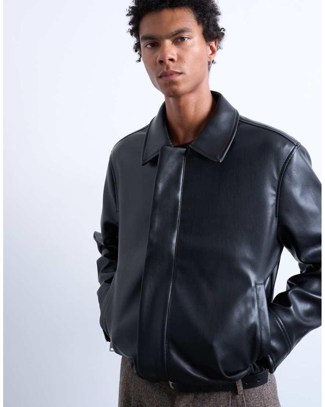 Topman White Soft Faux Leather Jacket for men