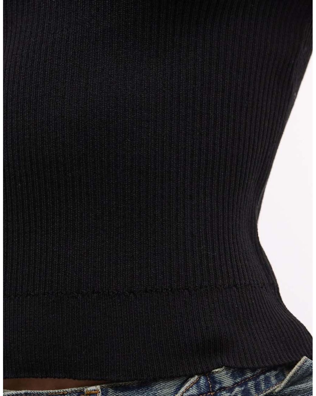 Monki Black Compact Rib Knit Short Sleeve Top