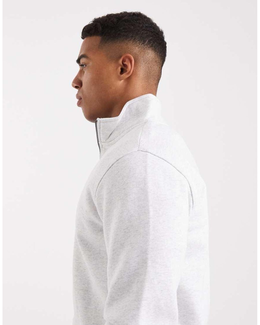 Only & Sons White Half Zip Sweat for men
