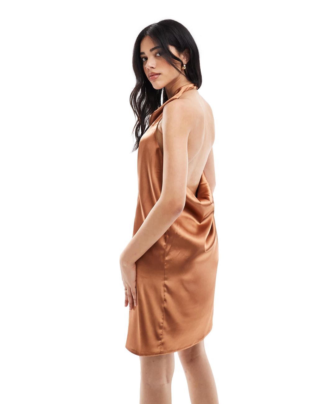 Object Brown Halter Neck Mini Slip Dress
