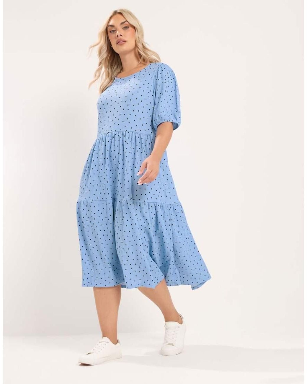 Yours Clothing Blue Polka Dot Tiered Midi Dress