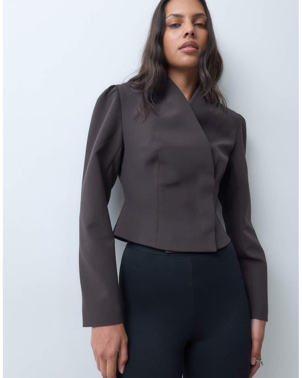 ASOS Gray Tailored Cinch Waist Wrap Blazer