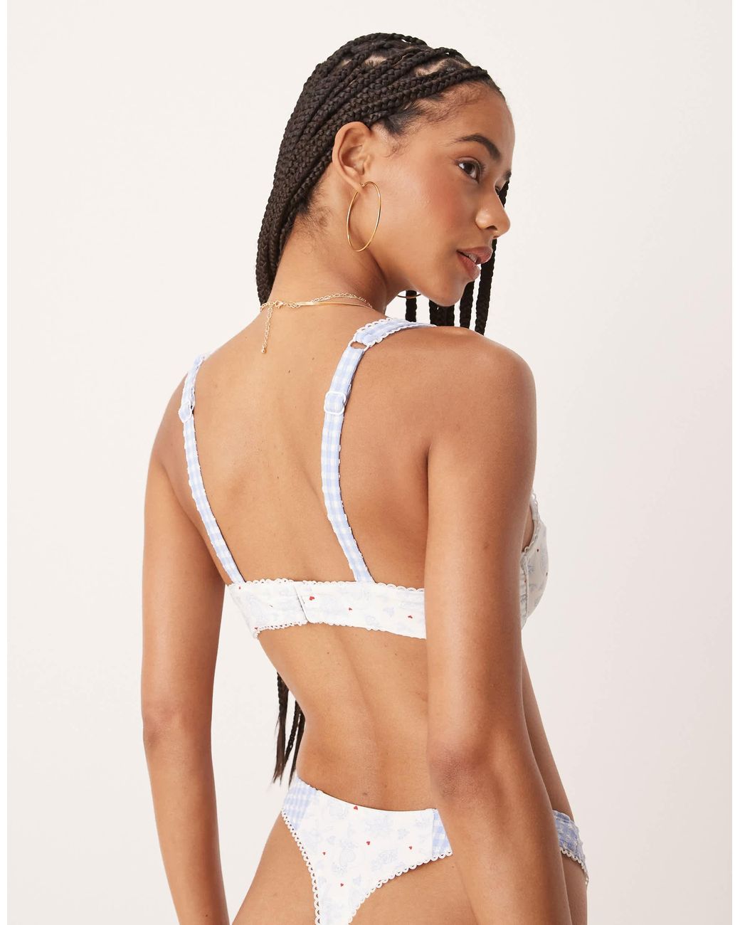 For Love & Lemons Blue Floral Stems Ruffle Underwire Bikini Top Co-ord