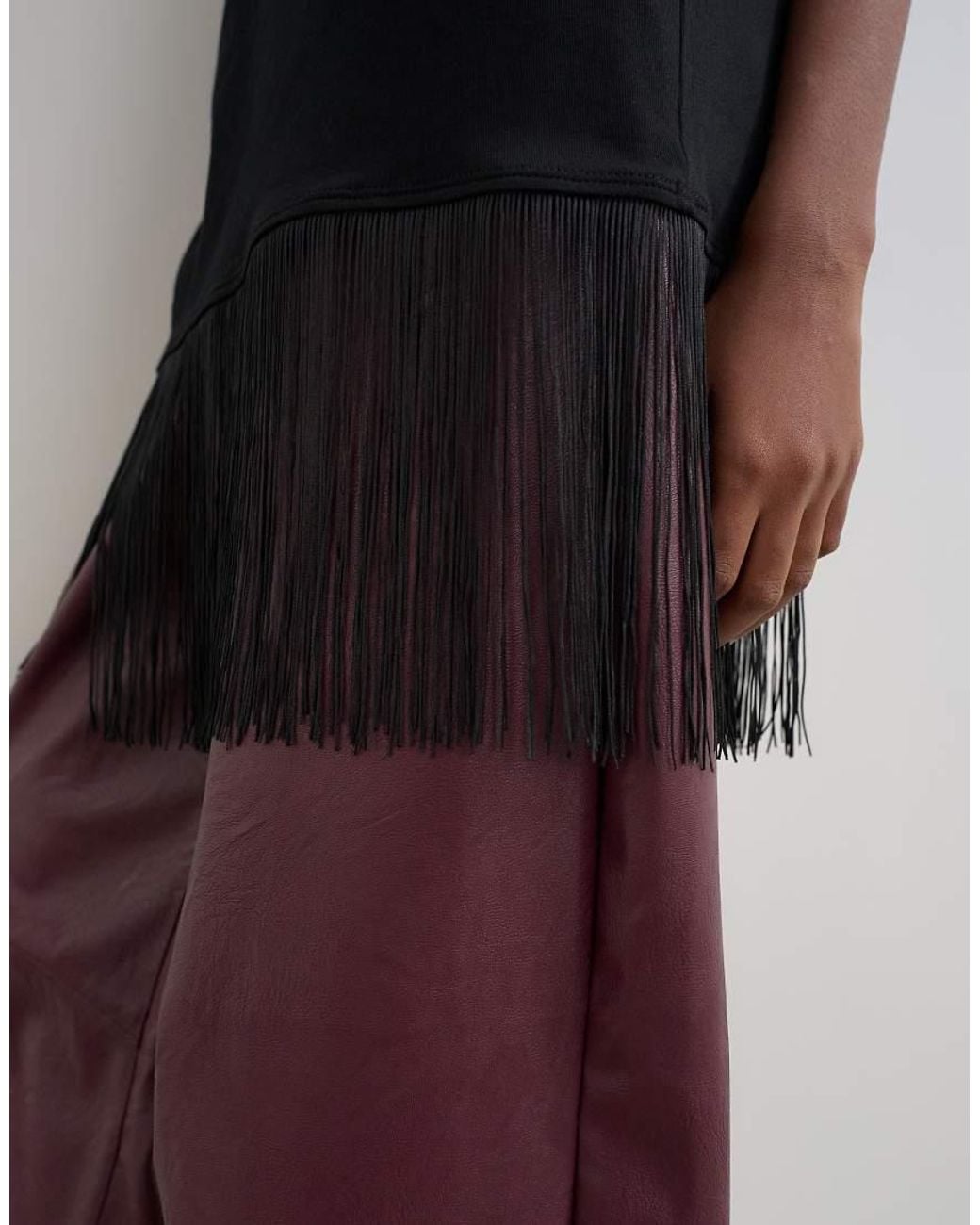 TOPSHOP Black Draped Asymmetric Fringe Detail Top