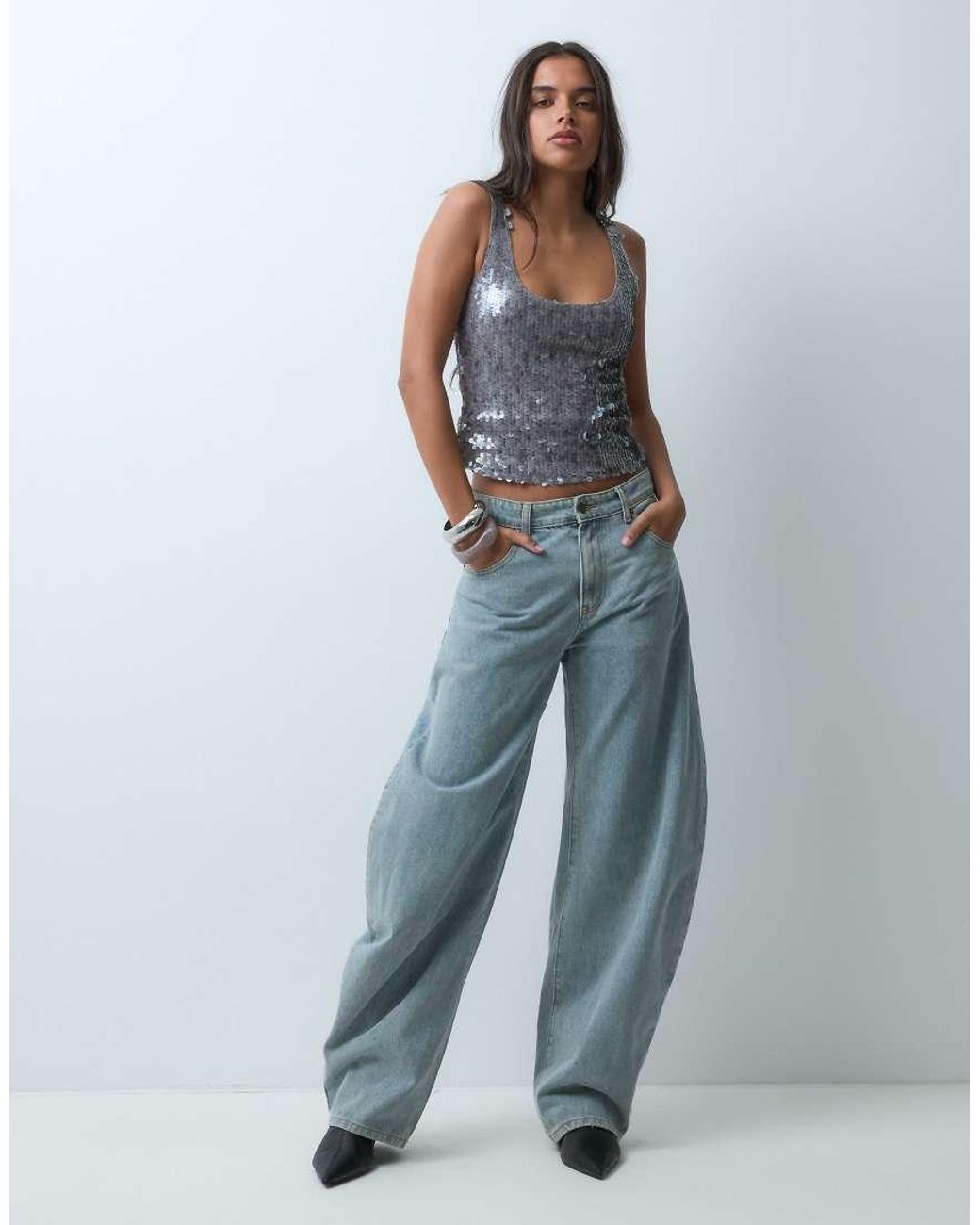 Motel Gray Qian Sequin Vest Top
