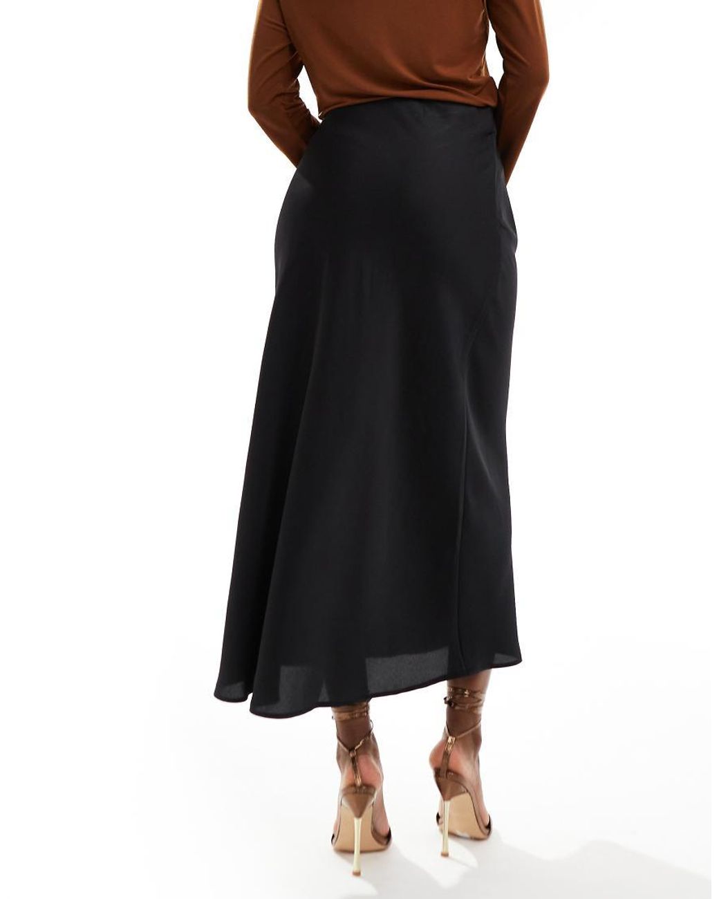 Vila Black Satin Midi Skirt