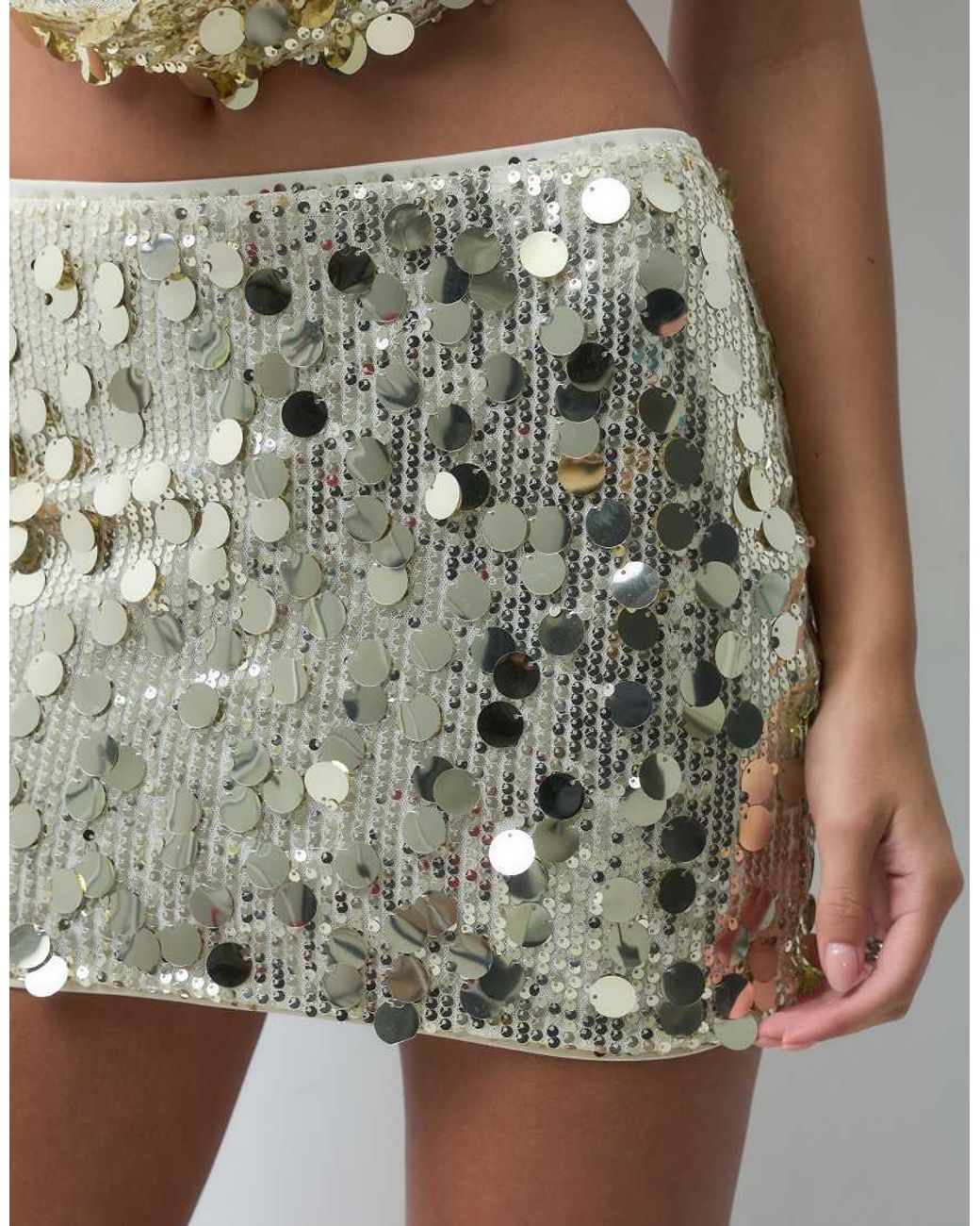 Kaiia Brown Exclusive Disc Sequin Mid Waist Mini Skirt Co-ord