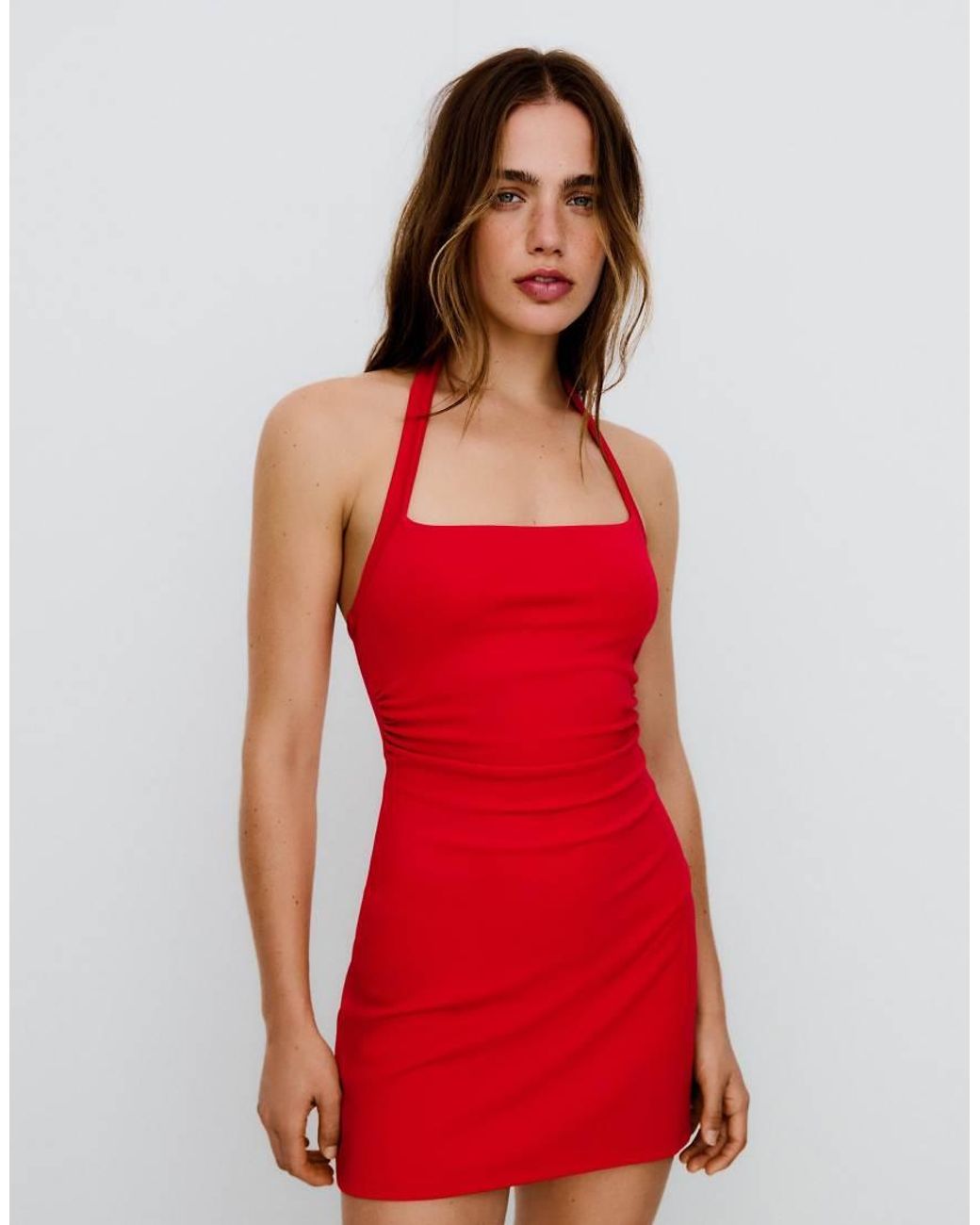 Bershka Red Mini Halter Neck Dress