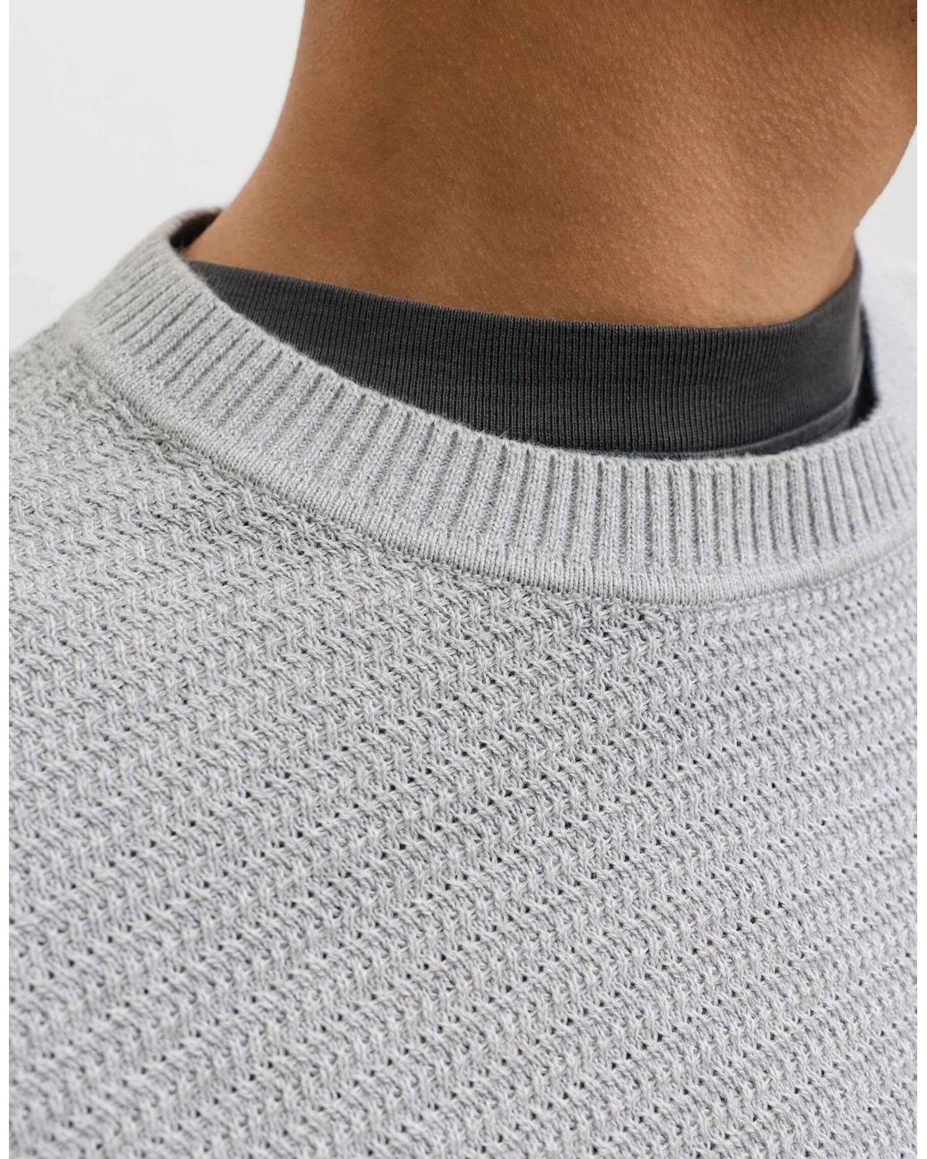 Jack & Jones Riley gerippter strickpullover mit rundhalsausschnitt in Gray für Herren