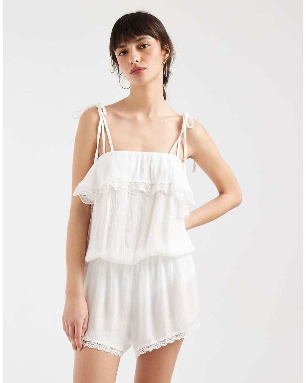 Motel White Melosa Lace Trim Romper